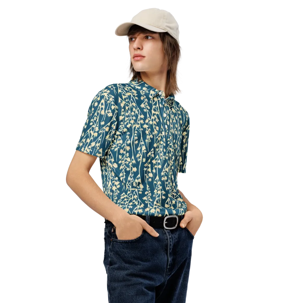 Teal Meadow on Men's Slim Fit Polo Shirt — Right Front