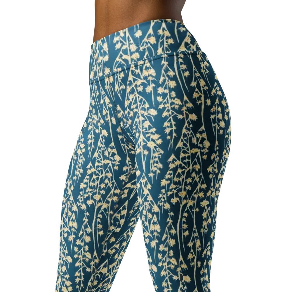 Teal Meadow on Yoga Leggings — Left Front