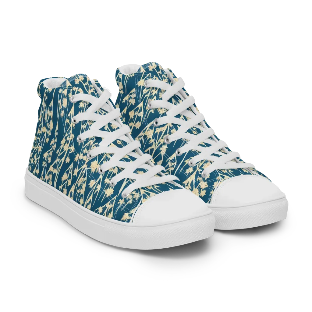 Teal Meadow on Men's High Top Canvas Shoes — Right Front