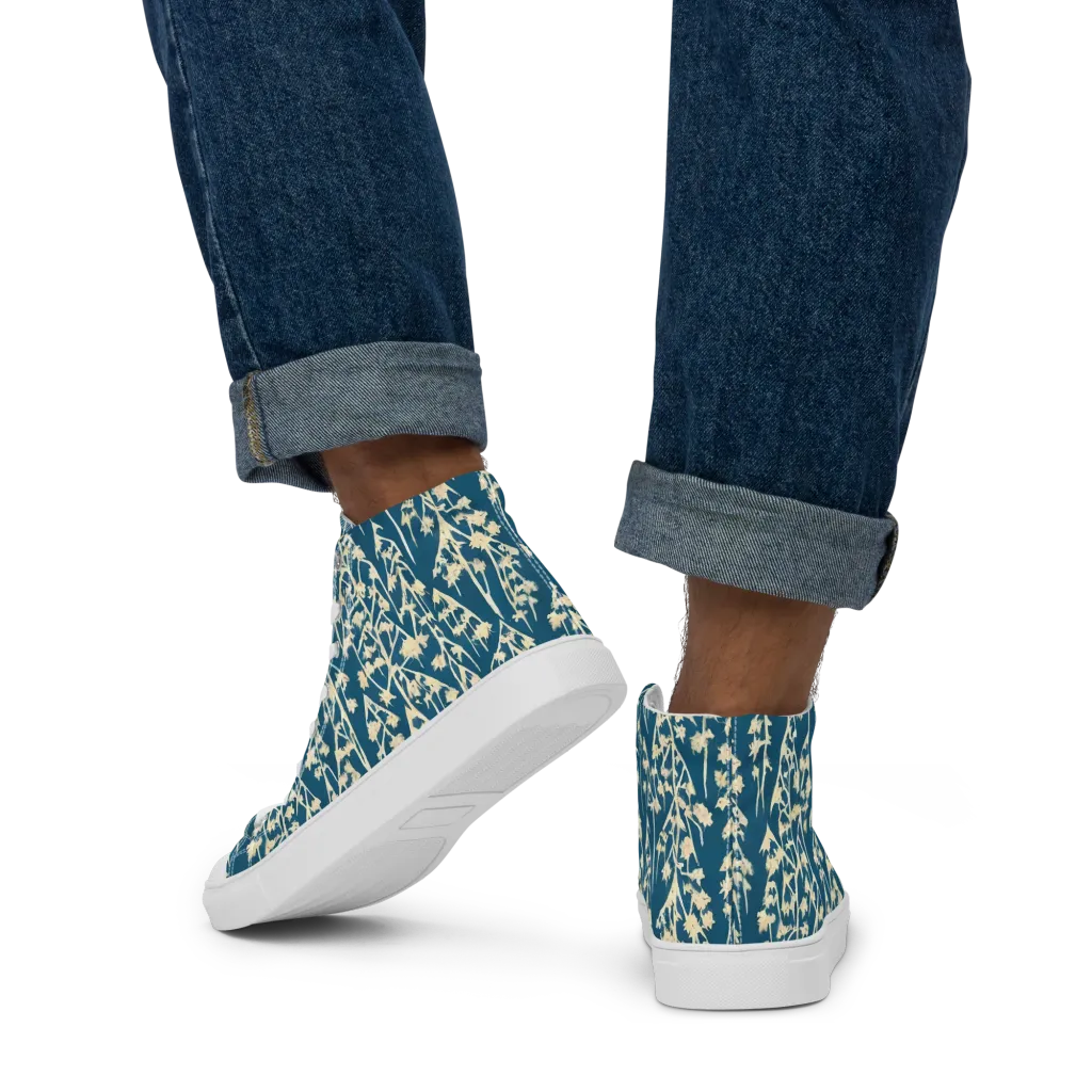 Teal Meadow on Men's High Top Canvas Shoes — Back