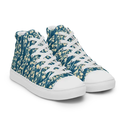 Teal Meadow on a Women's High Top Canvas Shoes