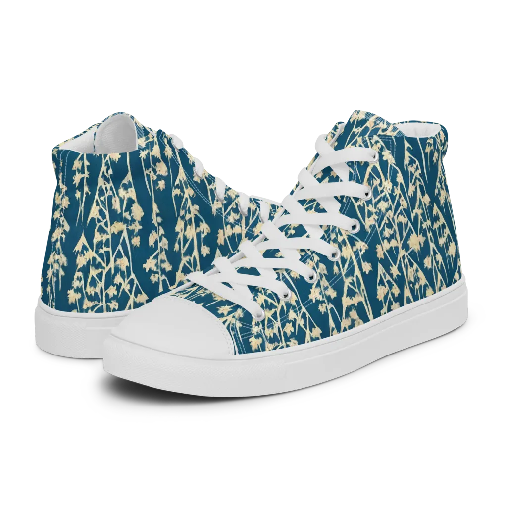 Teal Meadow on Women's High Top Canvas Shoes — Left