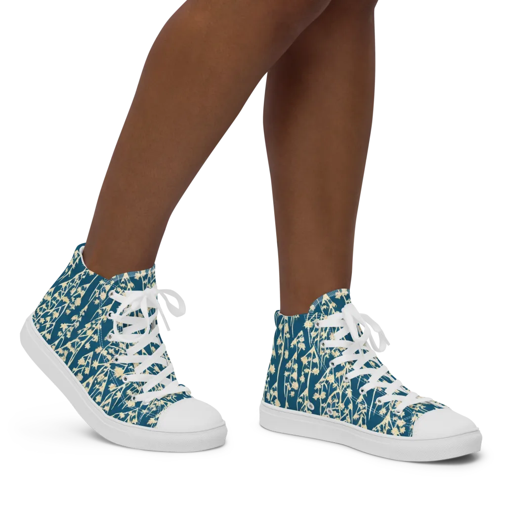 Teal Meadow on Women's High Top Canvas Shoes — Right