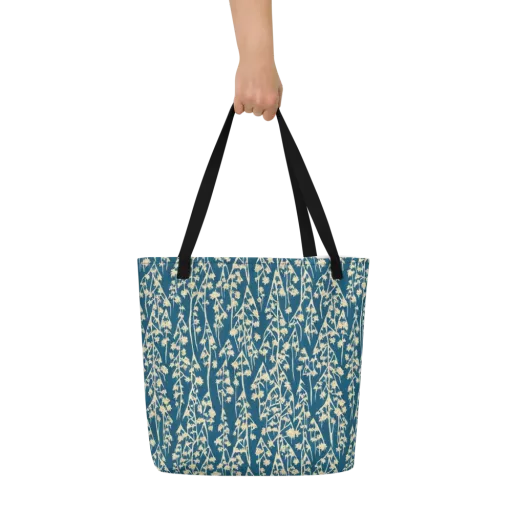 Teal Meadow on a Large Tote Bag W/ Pocket