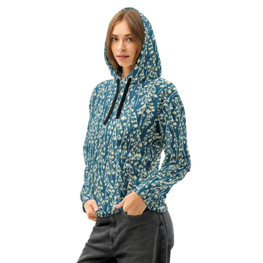 Teal Meadow on a Cotton Hoodie