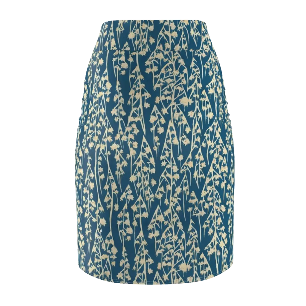 Teal Meadow on Pencil Skirt — Back