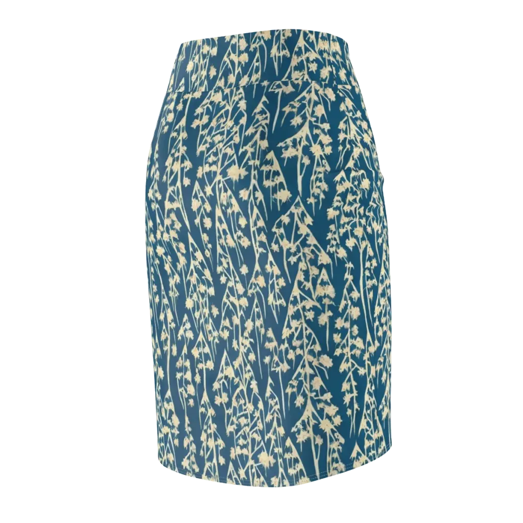 Teal Meadow on Pencil Skirt — Back Side