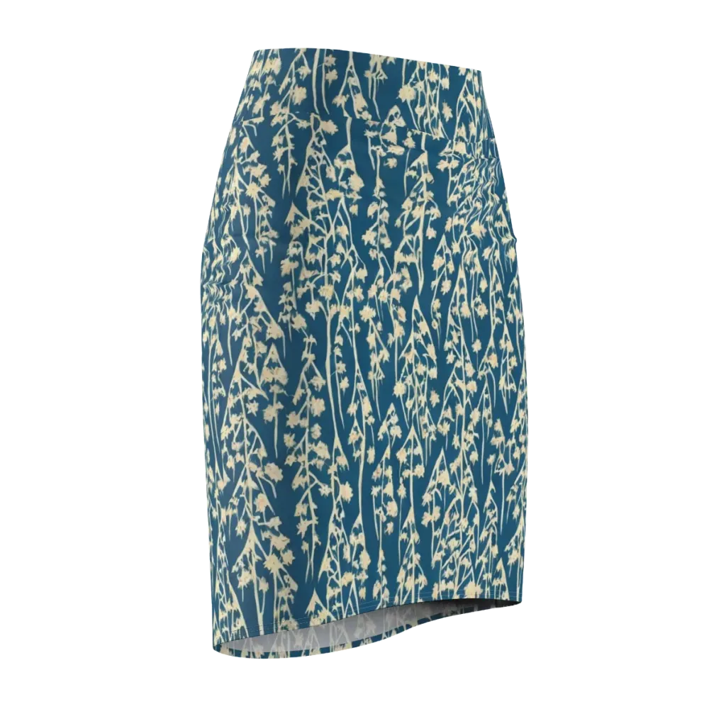 Teal Meadow on Pencil Skirt — Front Side