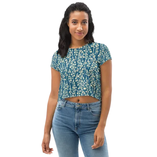 Teal Meadow on a Crop Tee