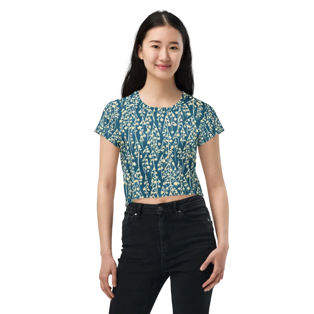 Teal Meadow on Crop Tee — Front