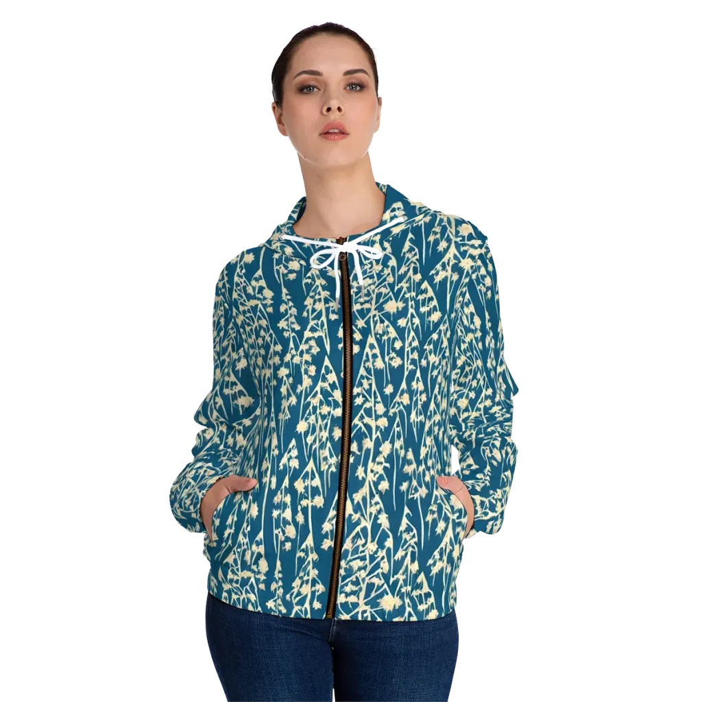 Teal Meadow on Women's Full-Zip Hoodie — Front On Person