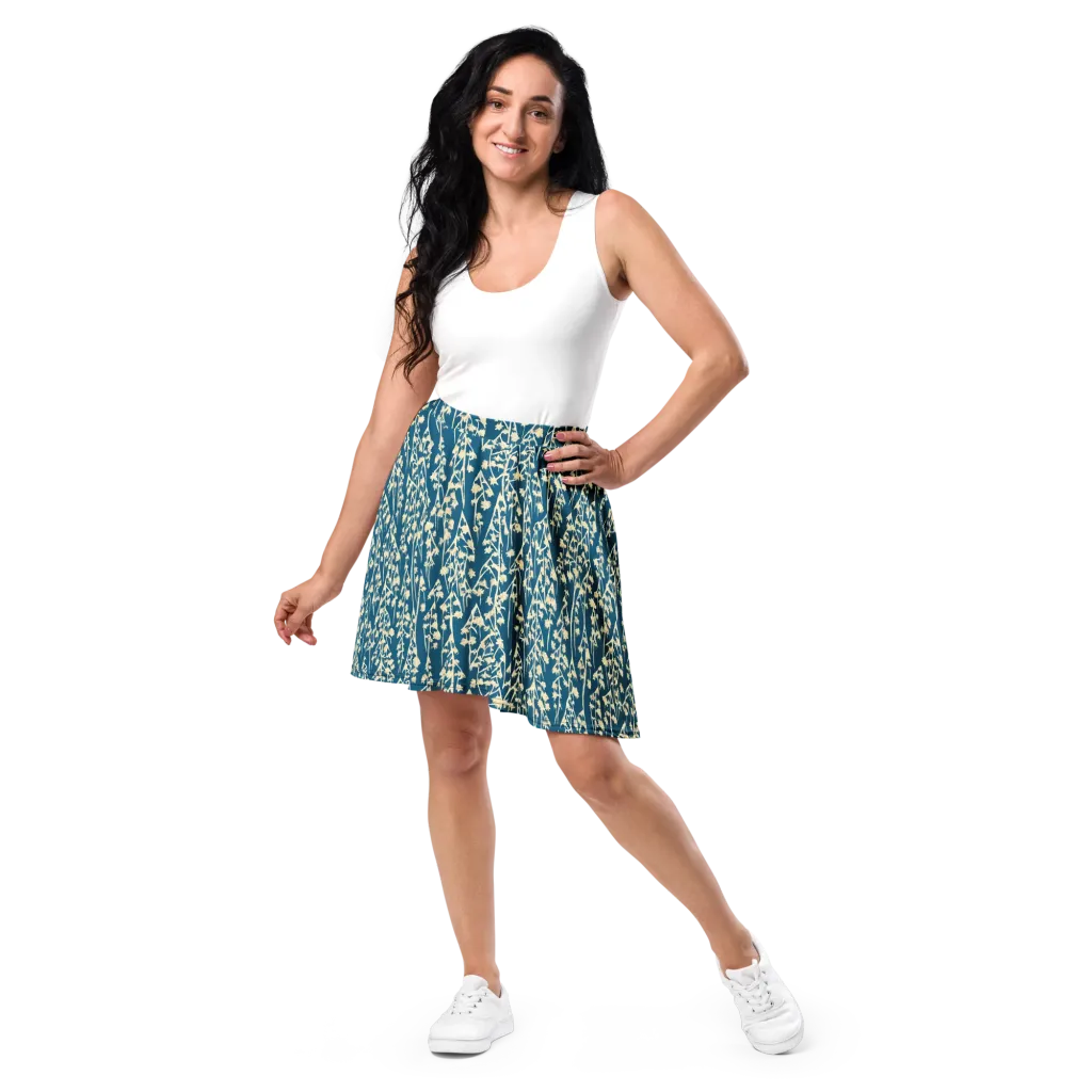 Teal Meadow on Skater Skirt — Front