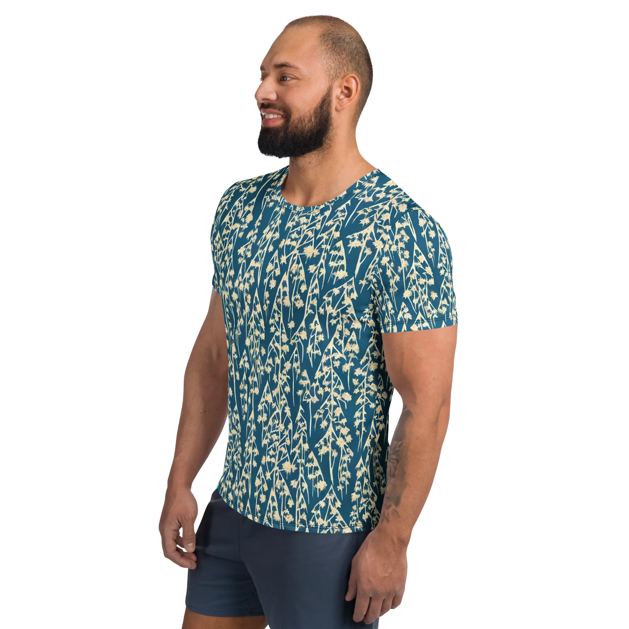 Teal Meadow on Men's Athletic T-Shirt — Left
