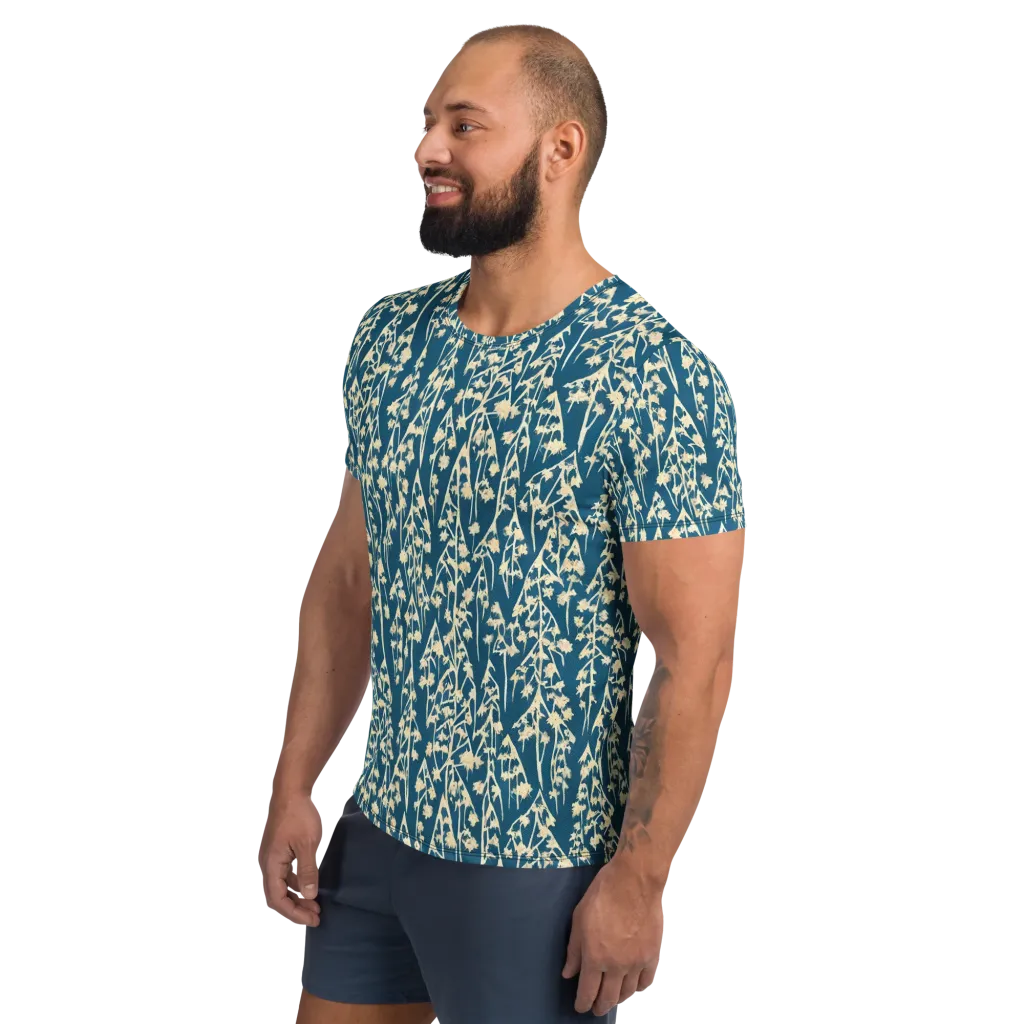 Teal Meadow on Men's Athletic T-Shirt — Left