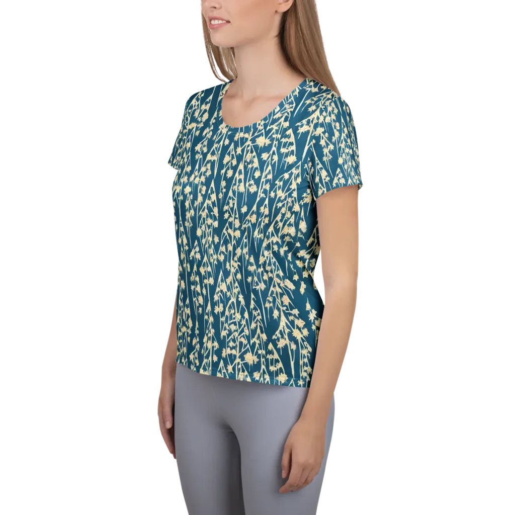 Teal Meadow on Women's Athletic T-Shirt — Left