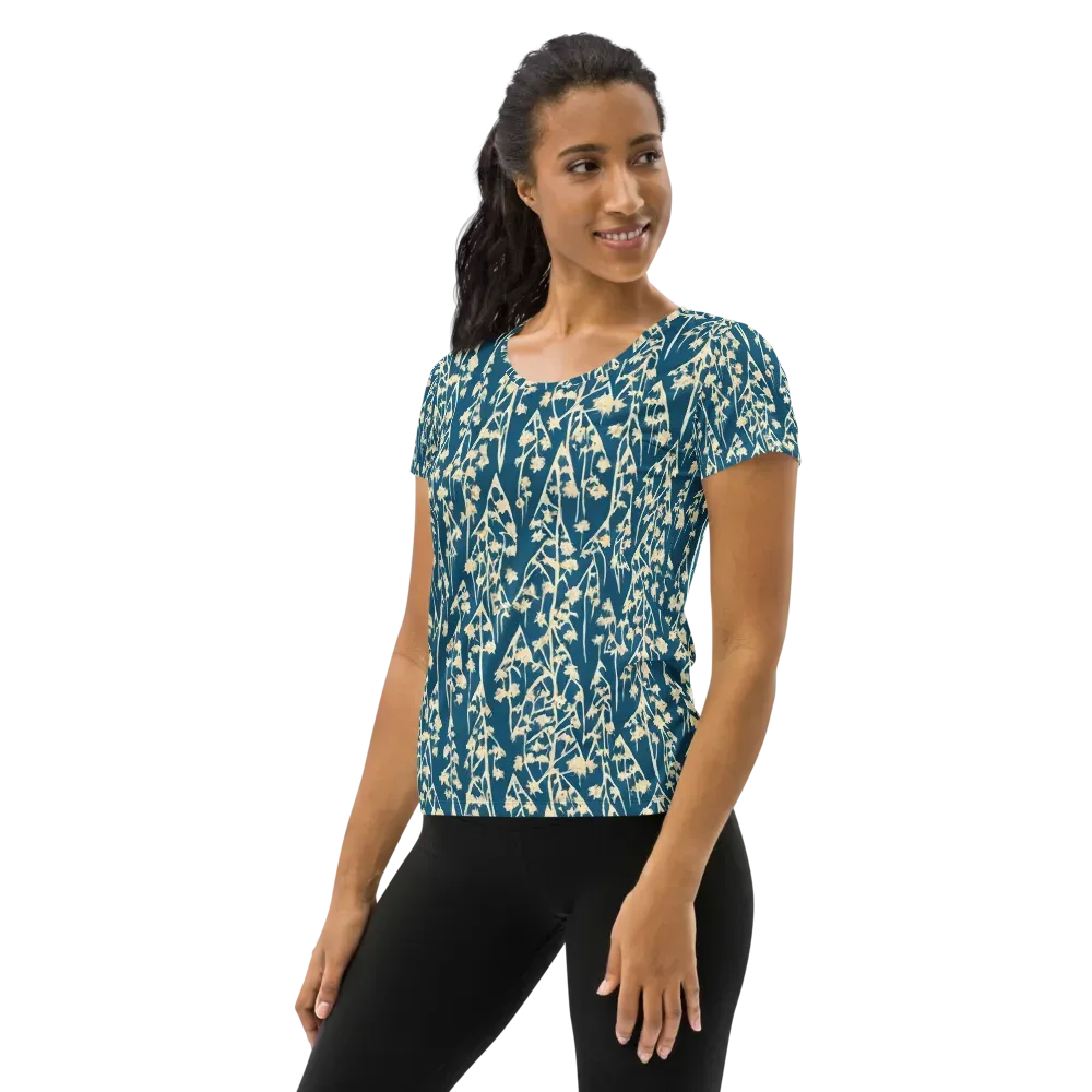 Teal Meadow on Women's Athletic T-Shirt — Left