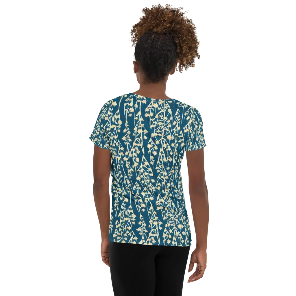 Teal Meadow on Women's Athletic T-Shirt — Back