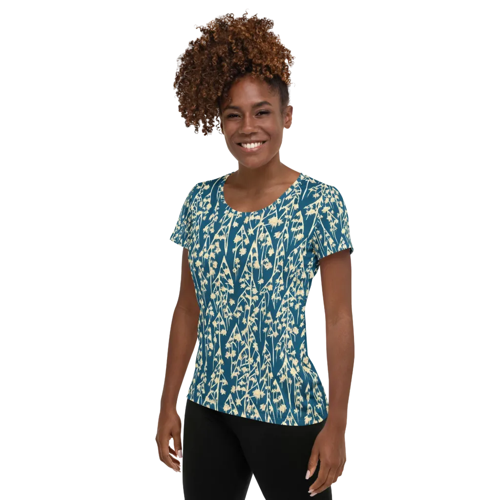 Teal Meadow on Women's Athletic T-Shirt — Left