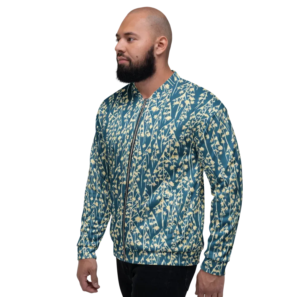 Teal Meadow on Bomber Jacket — Left