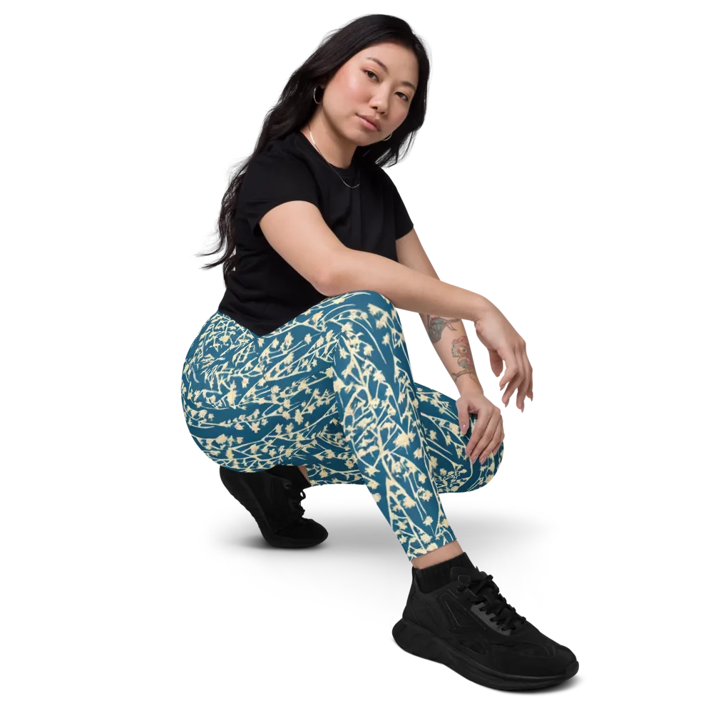 Teal Meadow on Leggings with Pockets — Right Front