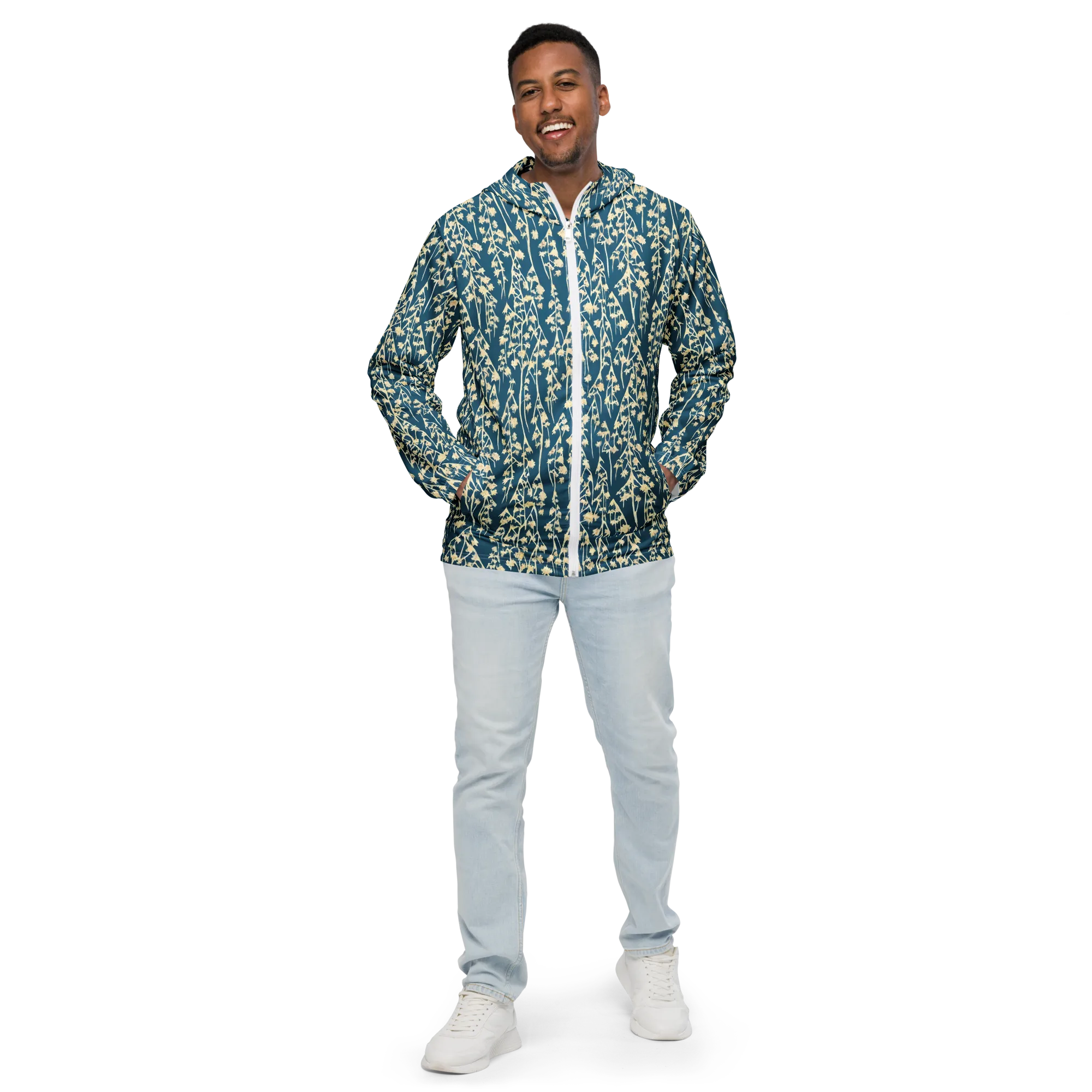 Teal Meadow on Men's Windbreaker — Front