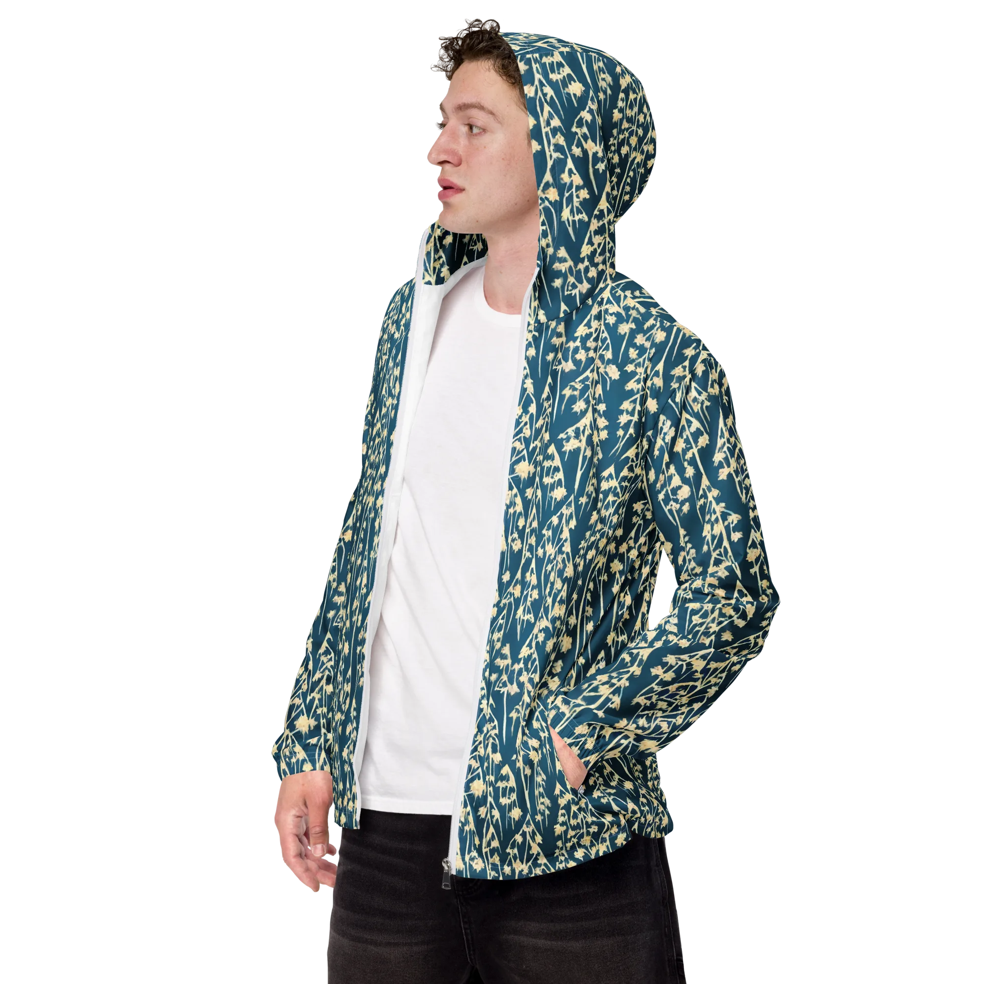 Teal Meadow on Men's Windbreaker — Left Front