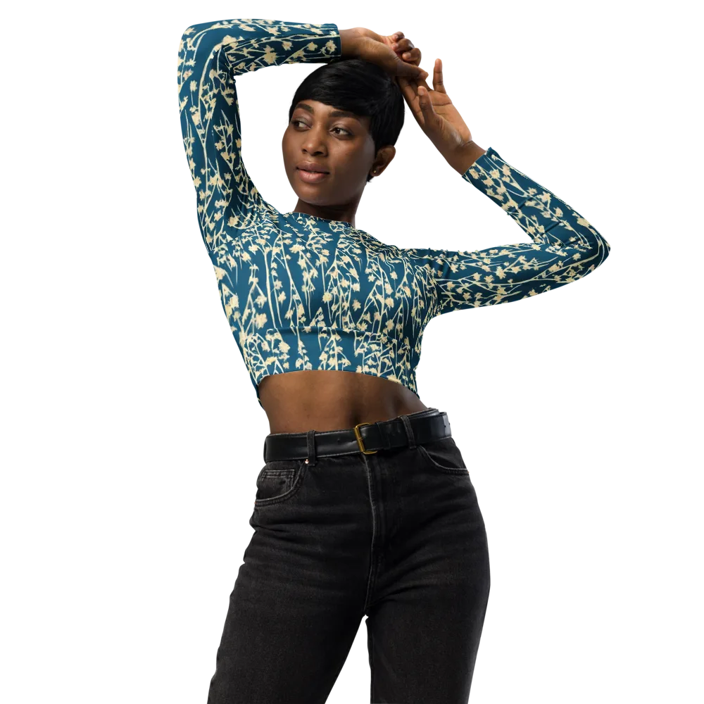 Teal Meadow on Long Sleeve Crop Top — Front