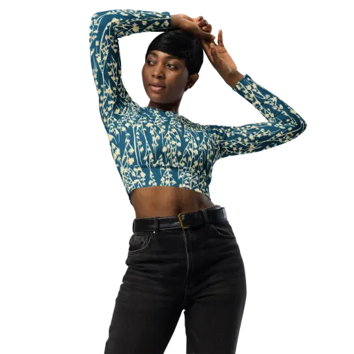 Teal Meadow on a Long Sleeve Crop Top