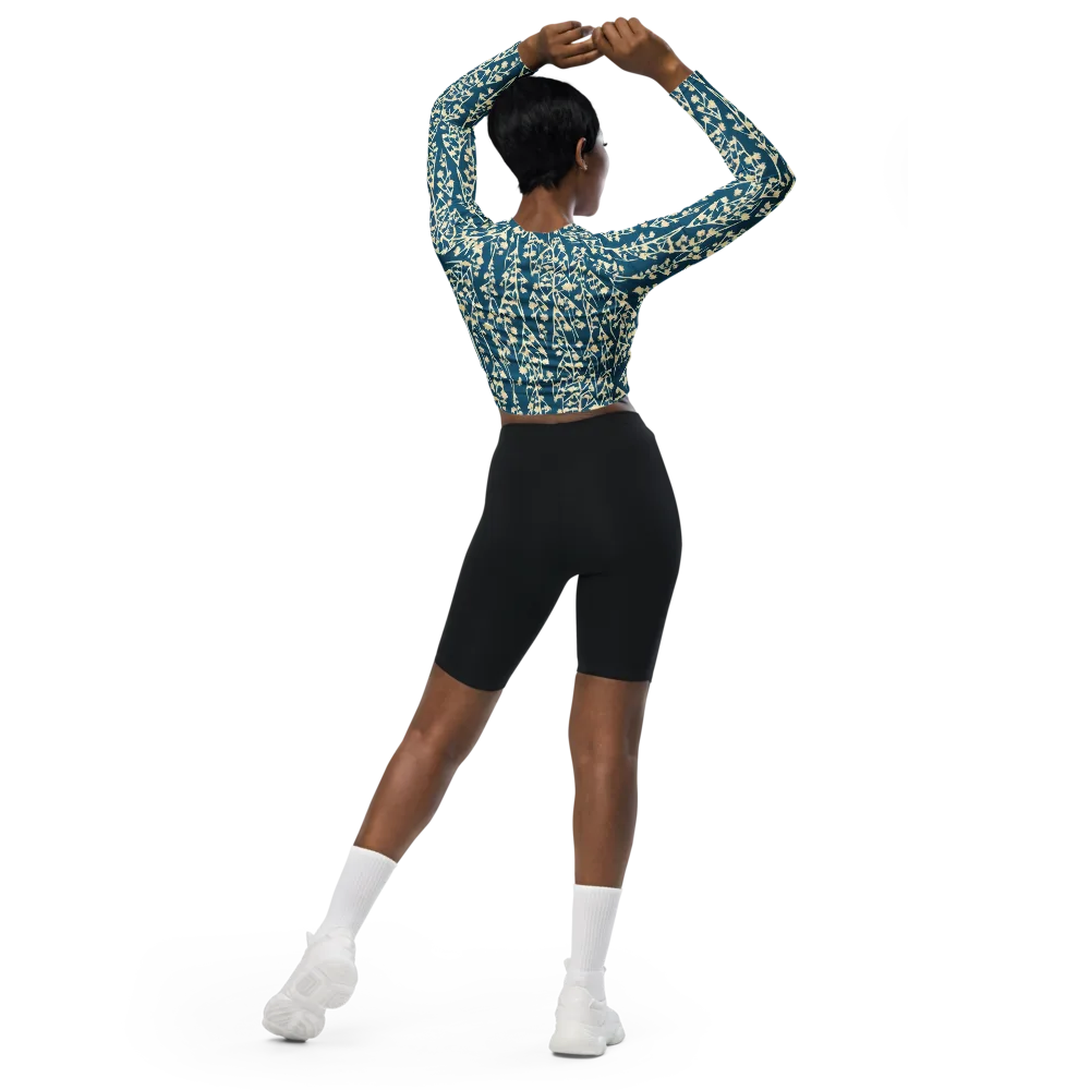 Teal Meadow on Long Sleeve Crop Top — Back