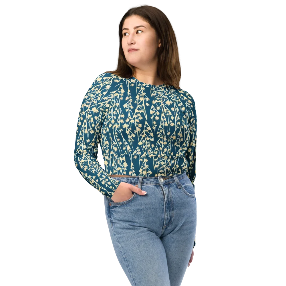 Teal Meadow on Long Sleeve Crop Top — Front