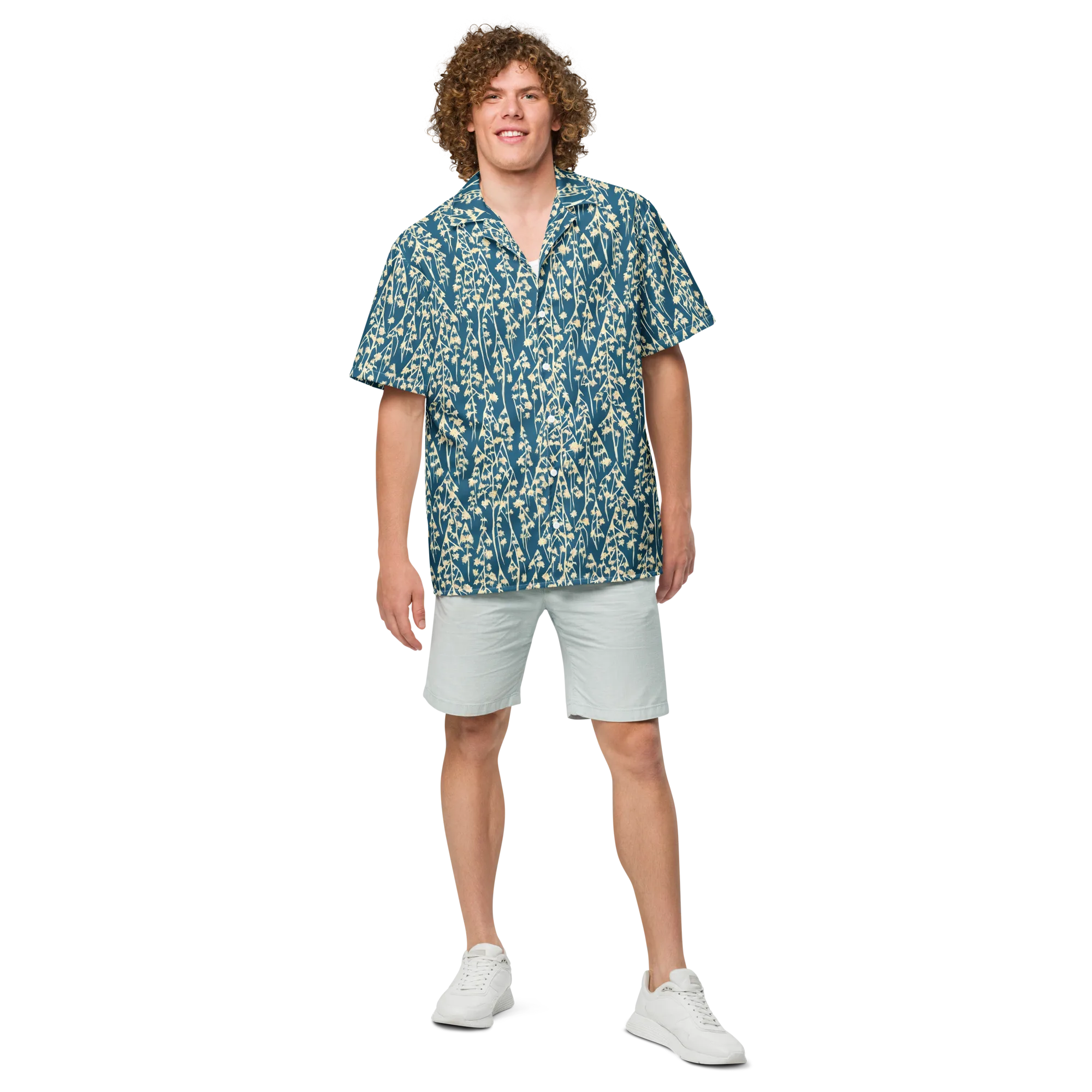 Teal Meadow on Button Shirt — Front