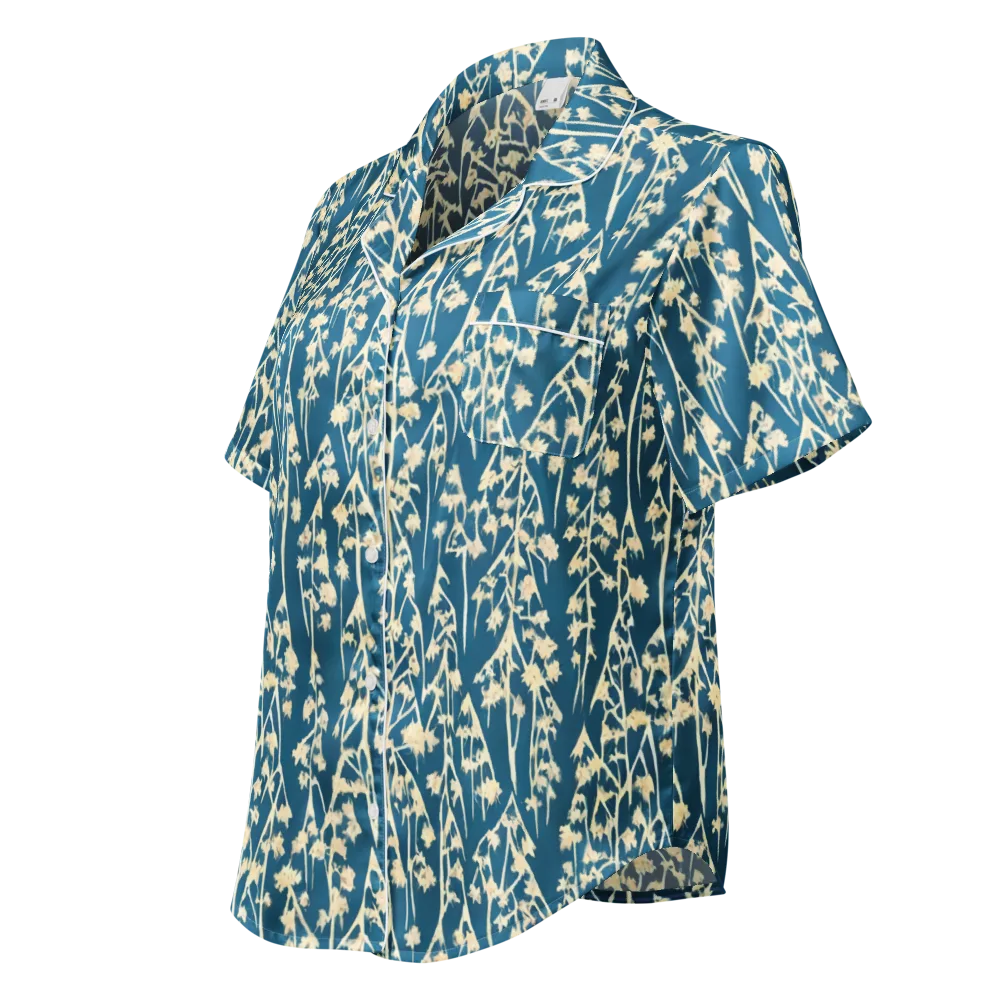 Teal Meadow on Women's Short Sleeve Pajama Top — Left Front
