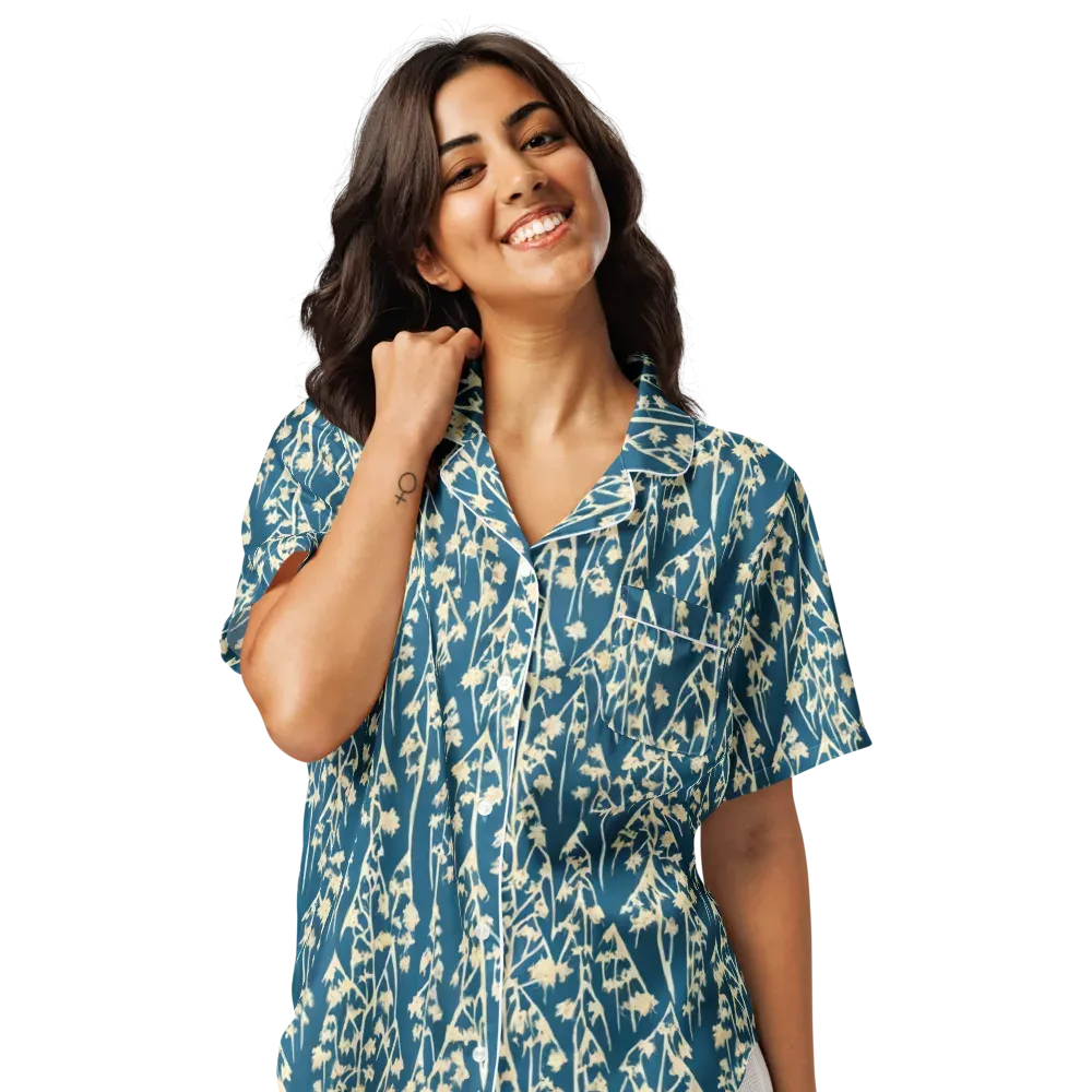 Teal Meadow on Women's Short Sleeve Pajama Top — Front
