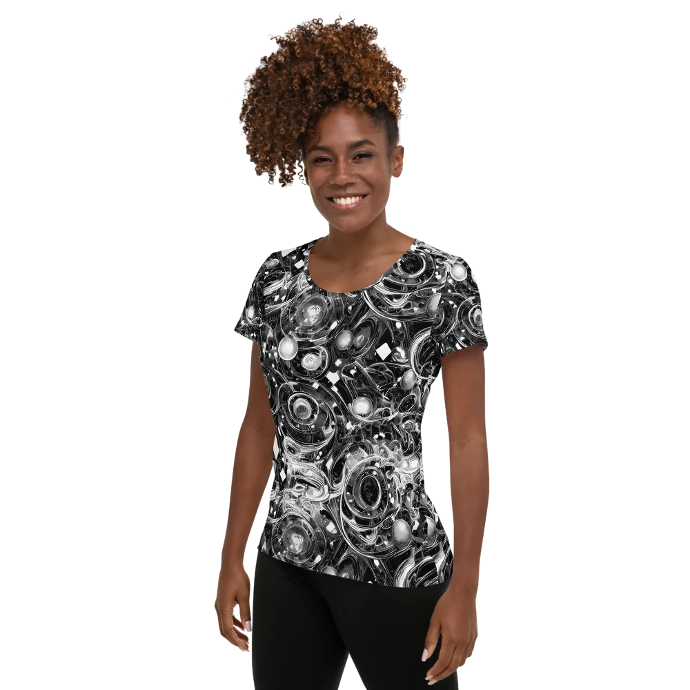 Chrome Whirlpool on Women's Athletic T-Shirt — Left