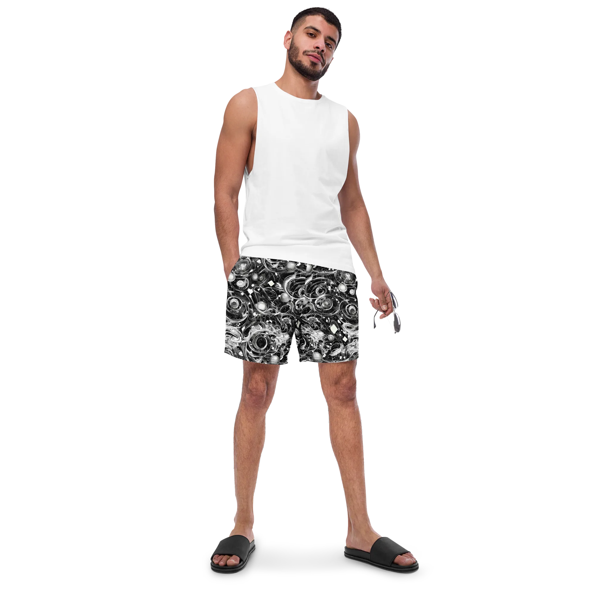 Chrome Whirlpool on Swim Trunks — Front