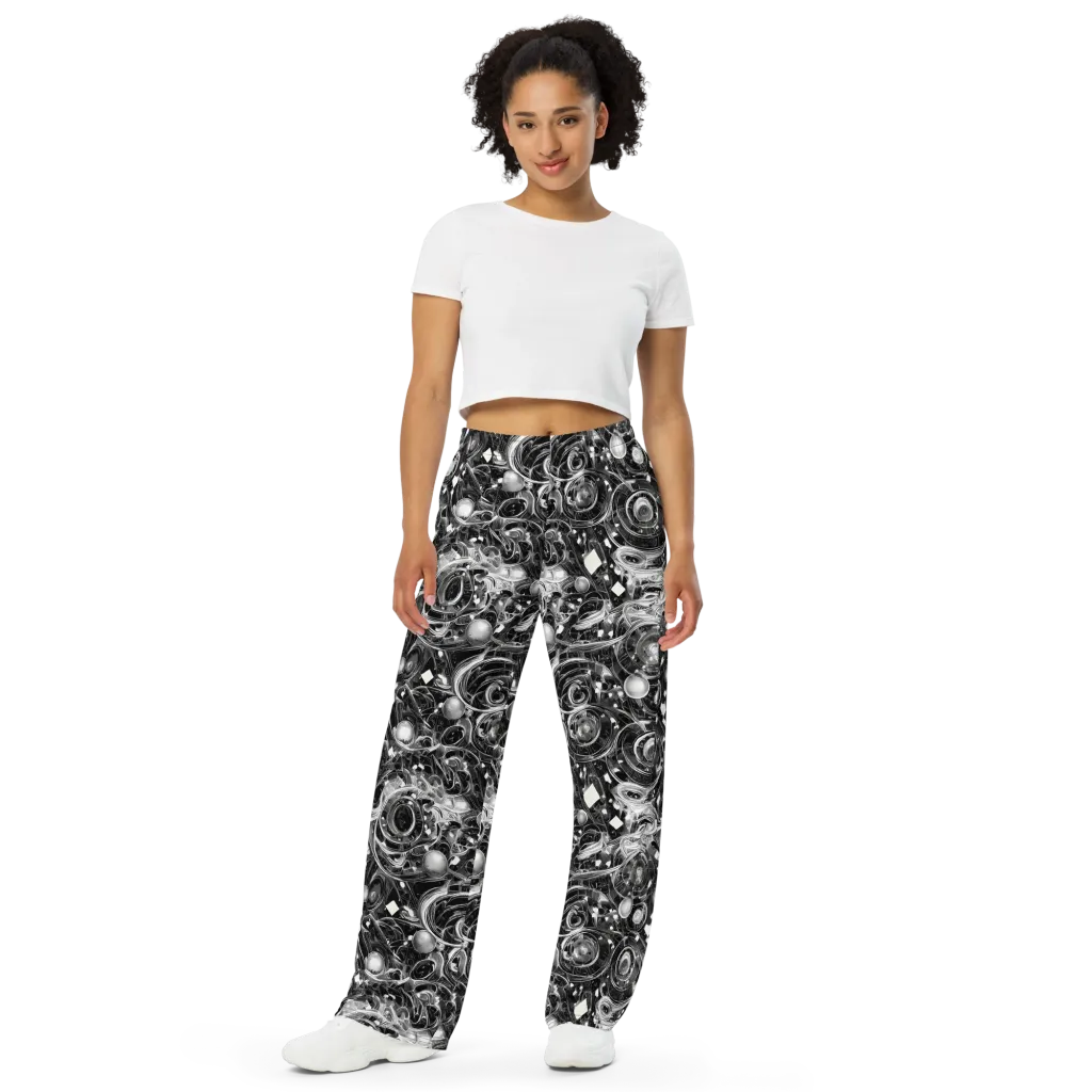 Chrome Whirlpool on Wide-Leg Pants — Front