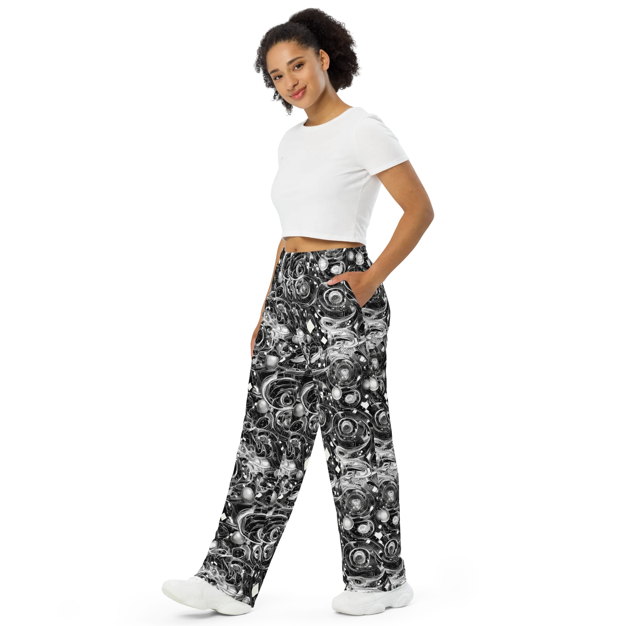Chrome Whirlpool on Wide-Leg Pants — Left Front