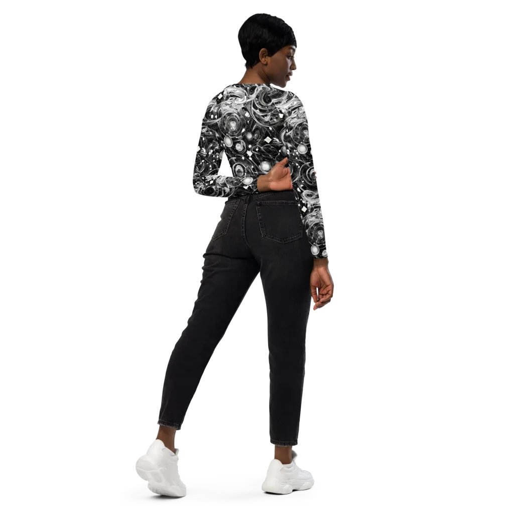 Chrome Whirlpool on Long Sleeve Crop Top — Right Back