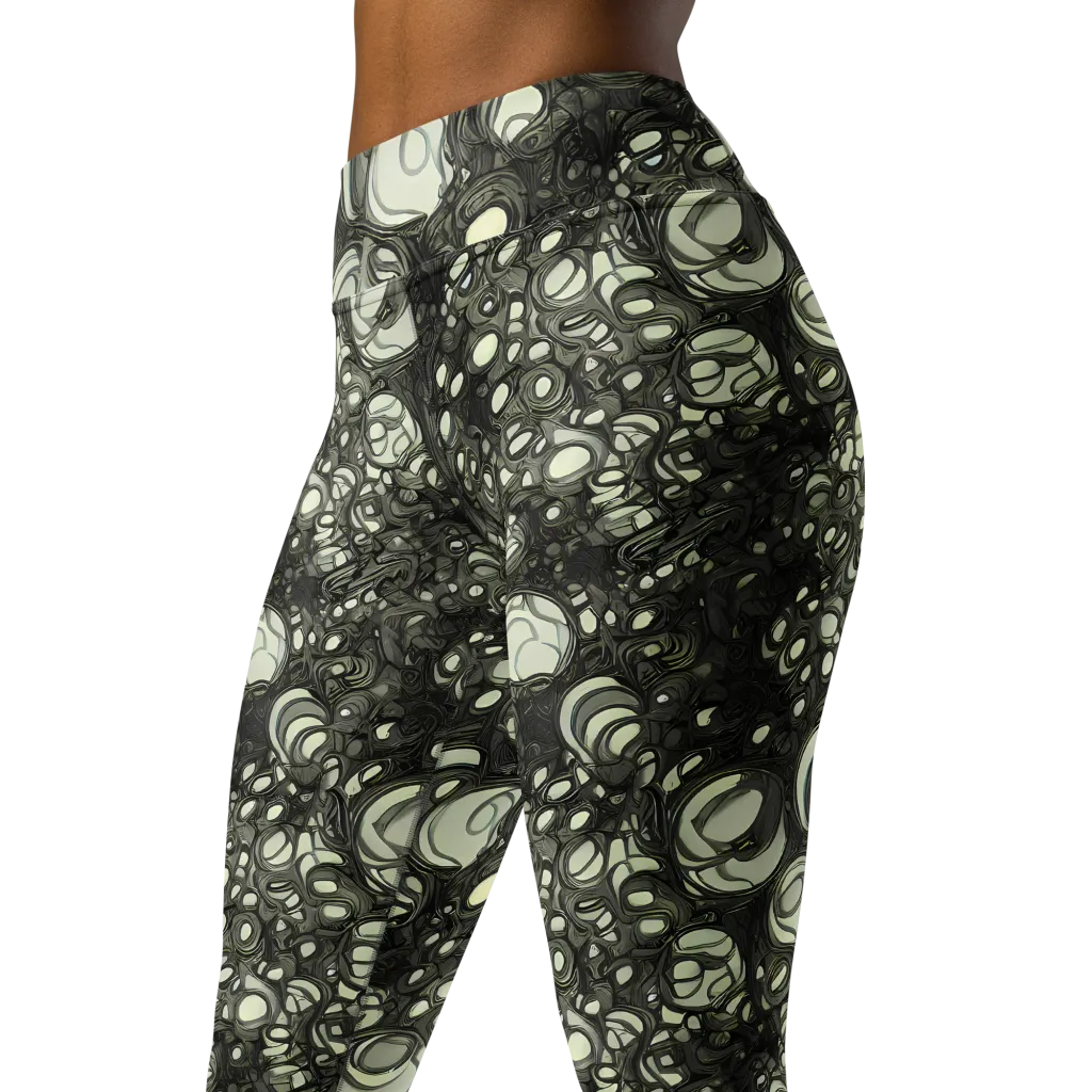 Cellular Noir on Yoga Leggings — Left Front