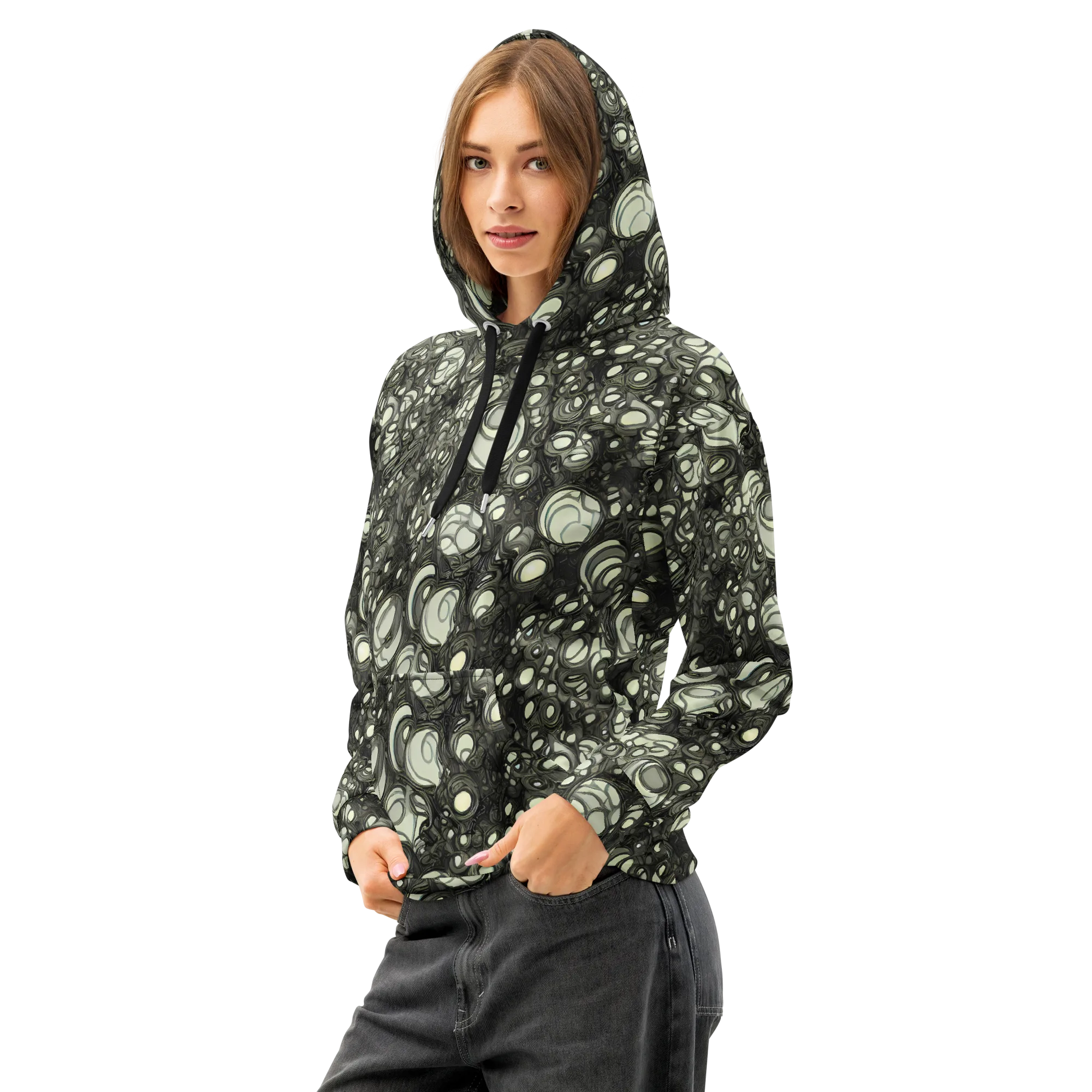 Cellular Noir on Cotton Hoodie — Left Front