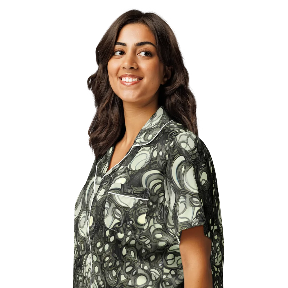 Cellular Noir on Women's Short Sleeve Pajama Top — Left Front