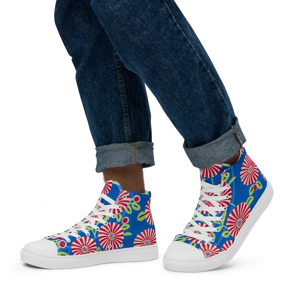 Radiant Garden Parade on Men's High Top Canvas Shoes — Left