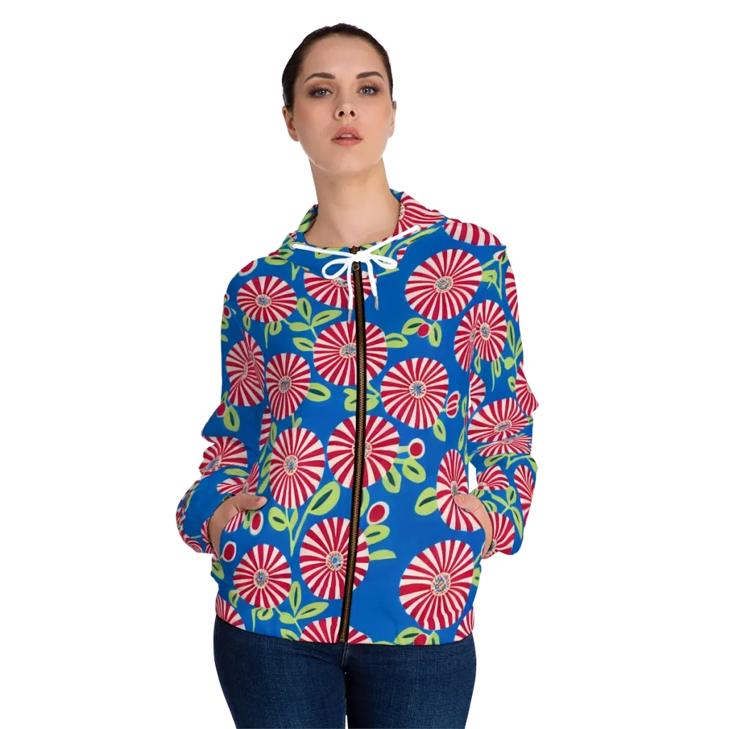 Radiant Garden Parade on Women's Full-Zip Hoodie — Front On Person