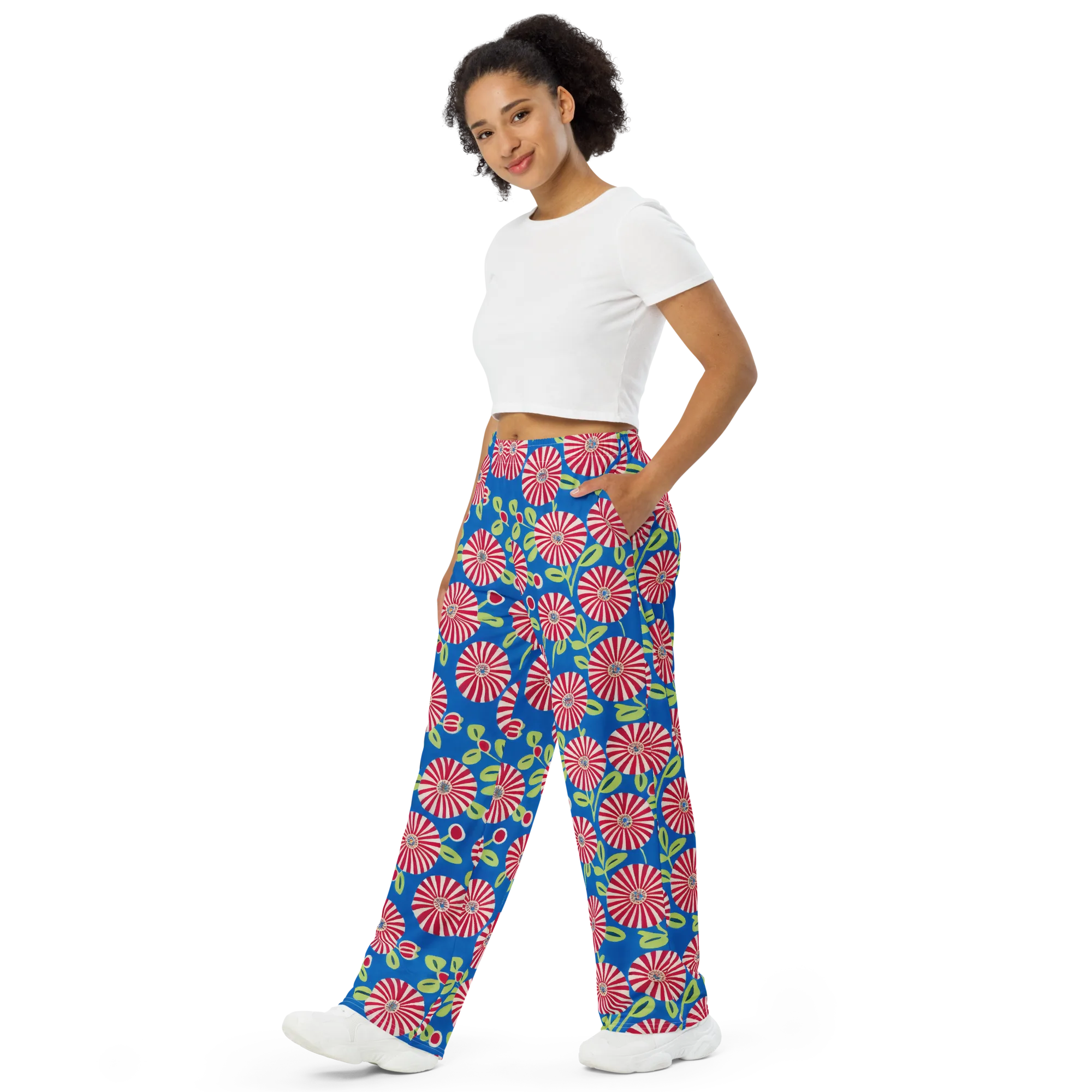 Radiant Garden Parade on Wide-Leg Pants — Left Front