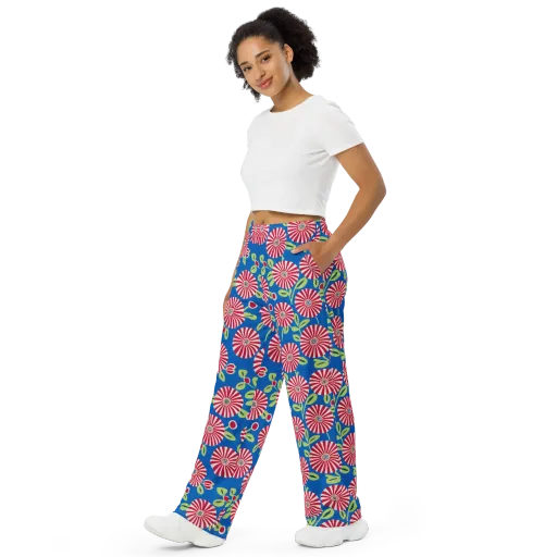 Radiant Garden Parade on a Wide-Leg Pants