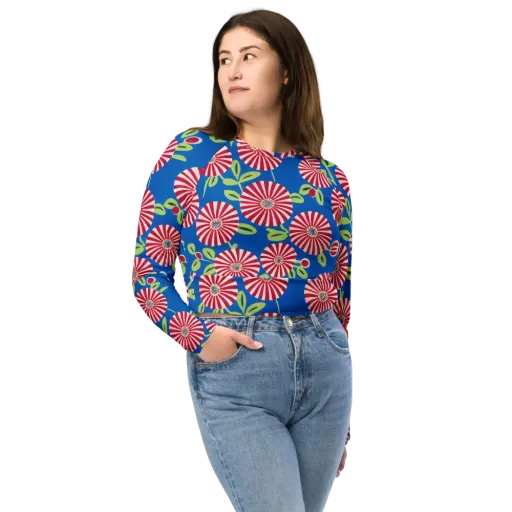 Radiant Garden Parade on a Long Sleeve Crop Top