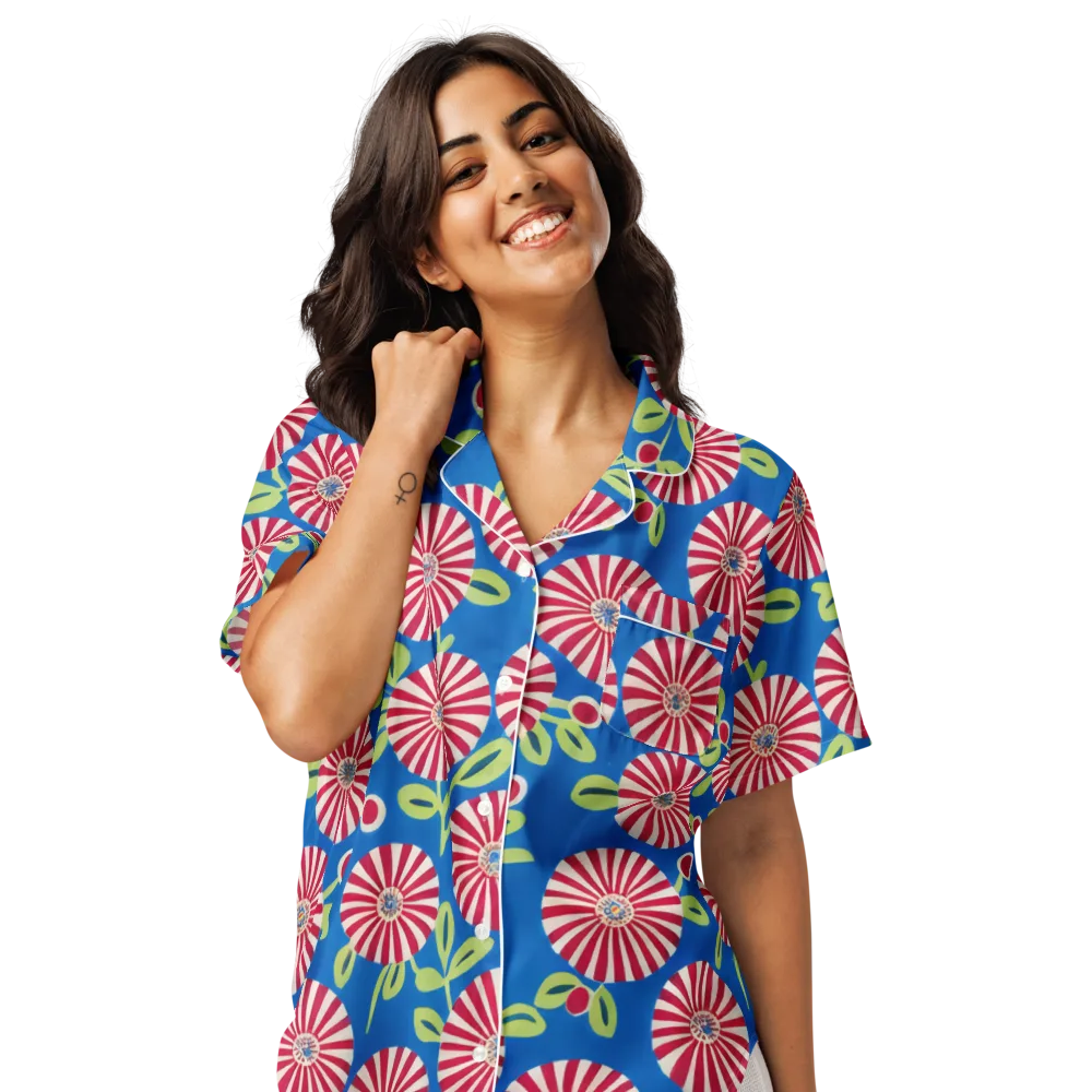 Radiant Garden Parade on Women's Short Sleeve Pajama Top — Front
