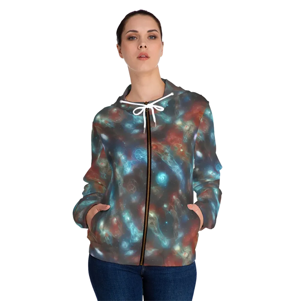 Astral Jellyfish on Women's Full-Zip Hoodie — Front On Person