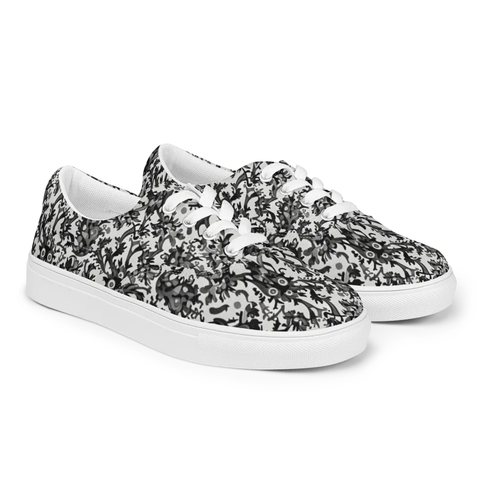 Inkwood Owls on Men's Lace-Up Canvas Shoes — Right Front