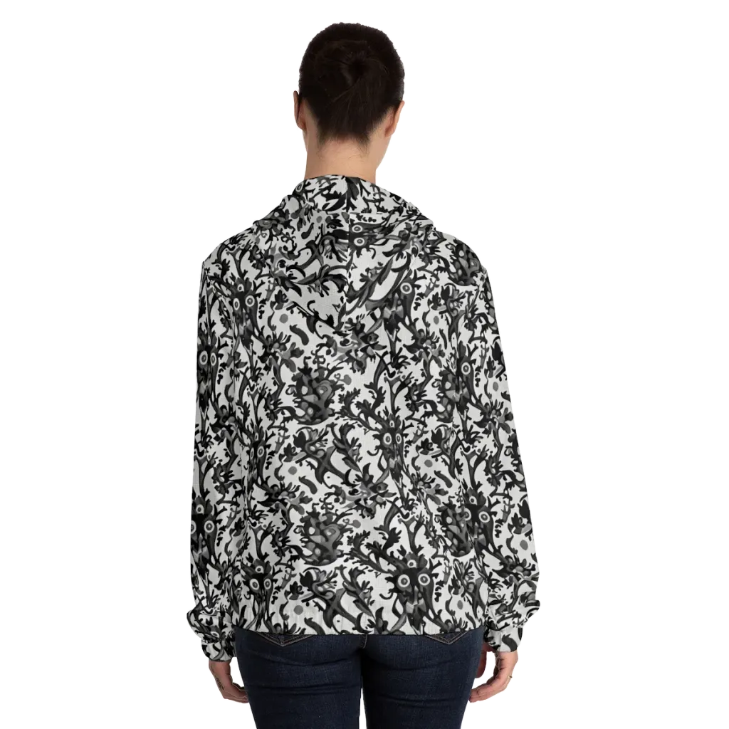 Inkwood Owls on Women's Full-Zip Hoodie — Back On Person